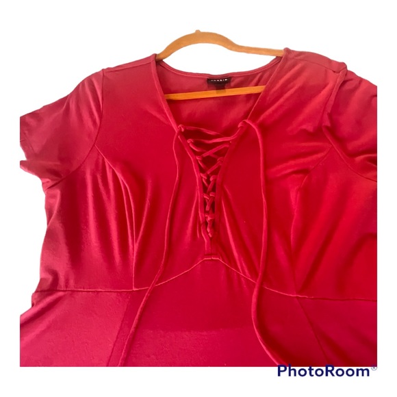 PRETTY RED TORRID DRAWSTRING FRONT A-LINE DRESS - Picture 4 of 10